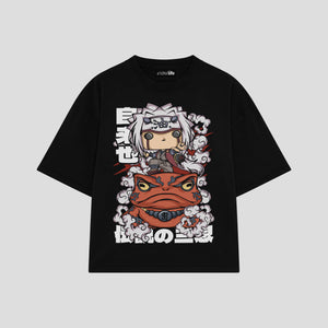 Playera streetwear premium de anime y gaming ExtraLife MX, corte boxy oversized drop shoulder heavyweight en color Deep Black y Off-White, moda urbana mexicana de culto.
