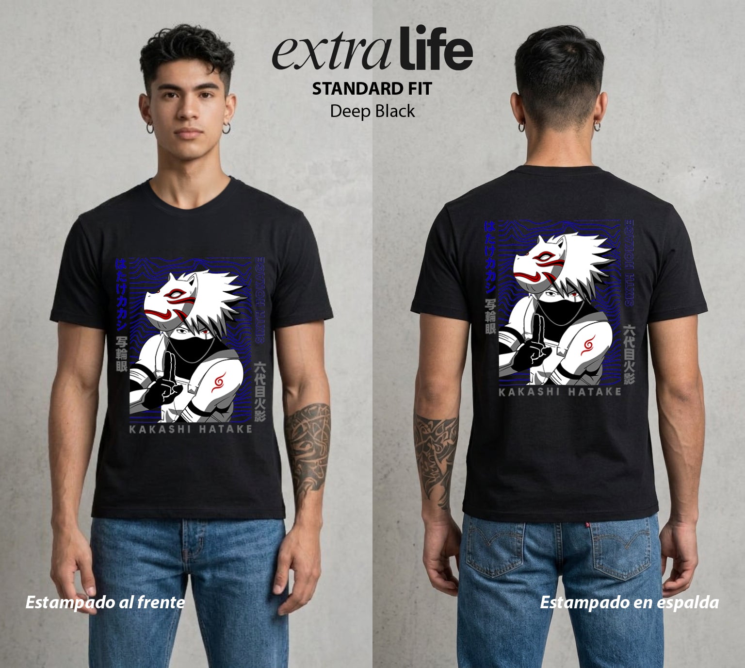 La Aldea Oculta | Zorro de Nueve Colas #02812 - Playera Standard Fit | Deep Black - Foto en modelo