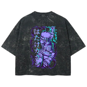 Playera streetwear premium de anime y gaming ExtraLife MX, corte boxy deluxe mineral wash heavyweight en color Acid Wash, moda urbana mexicana de culto.