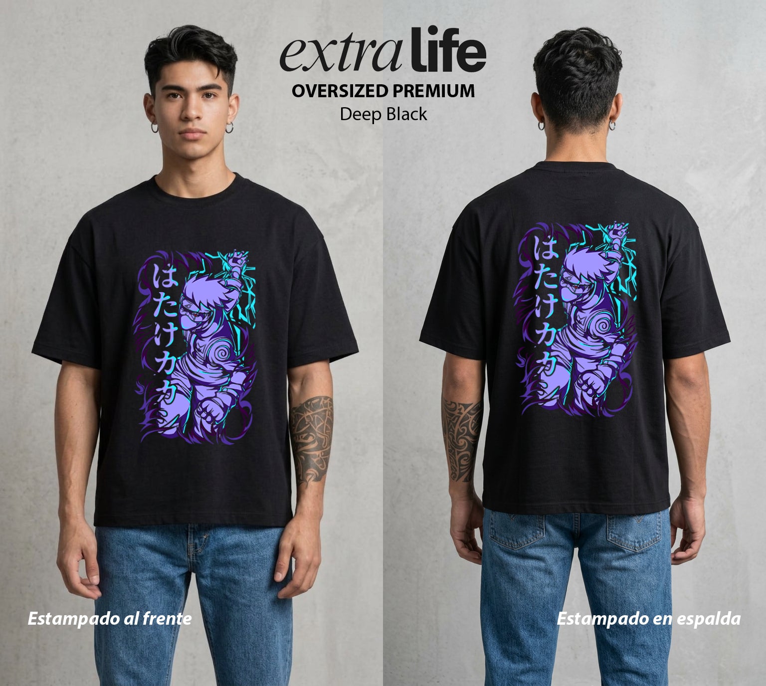 La Aldea Oculta | Dattebayo del Viento #02814 - Playera Oversized Premium | Deep Black - Foto en modelo