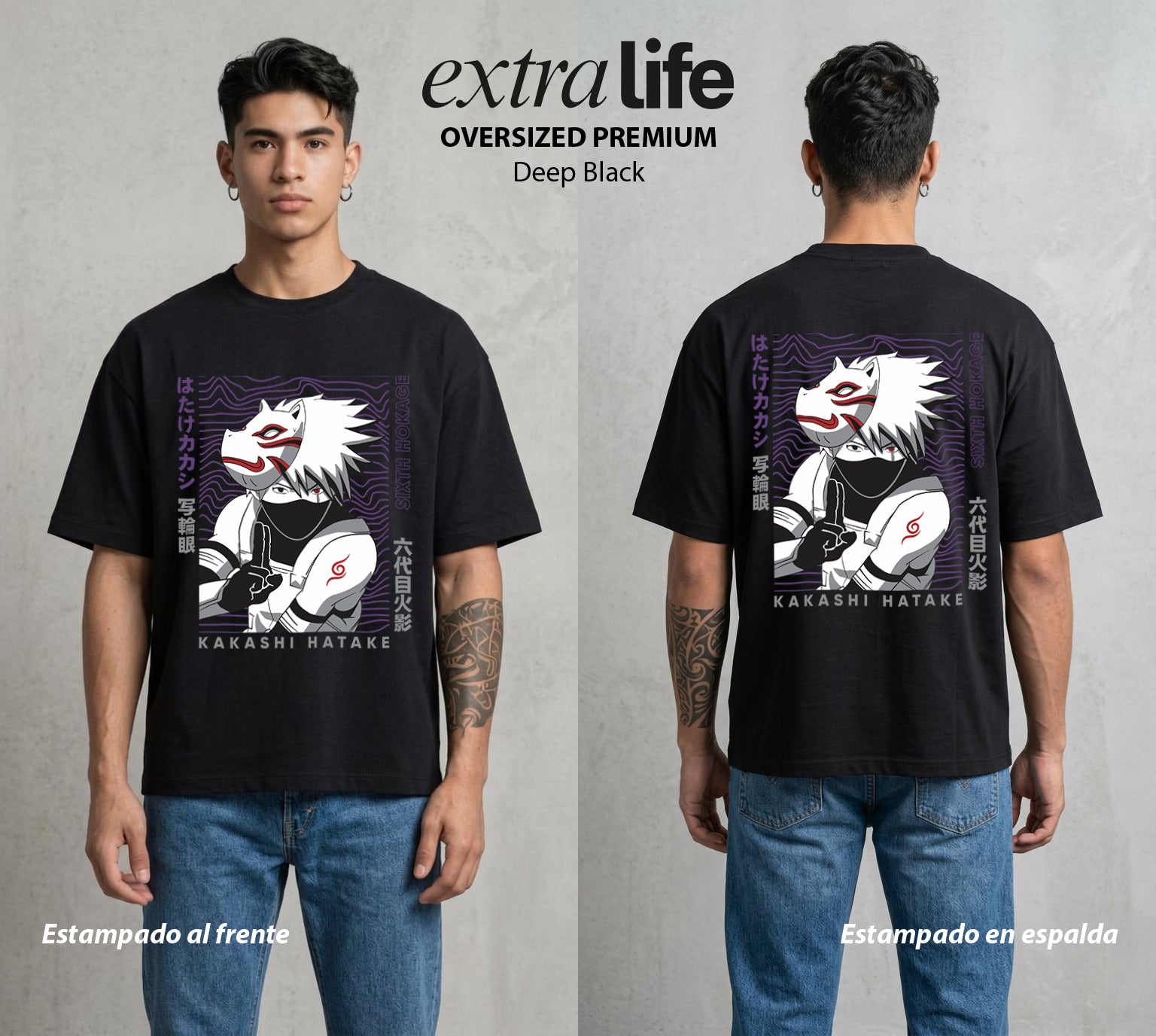 La Aldea Oculta | Poder del Chakra Zorro #02816 - Playera Oversized Premium | Deep Black - Foto en modelo