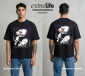 La Aldea Oculta | Poder del Chakra Zorro #02816 - Playera Oversized Premium | Deep Black - Foto en modelo