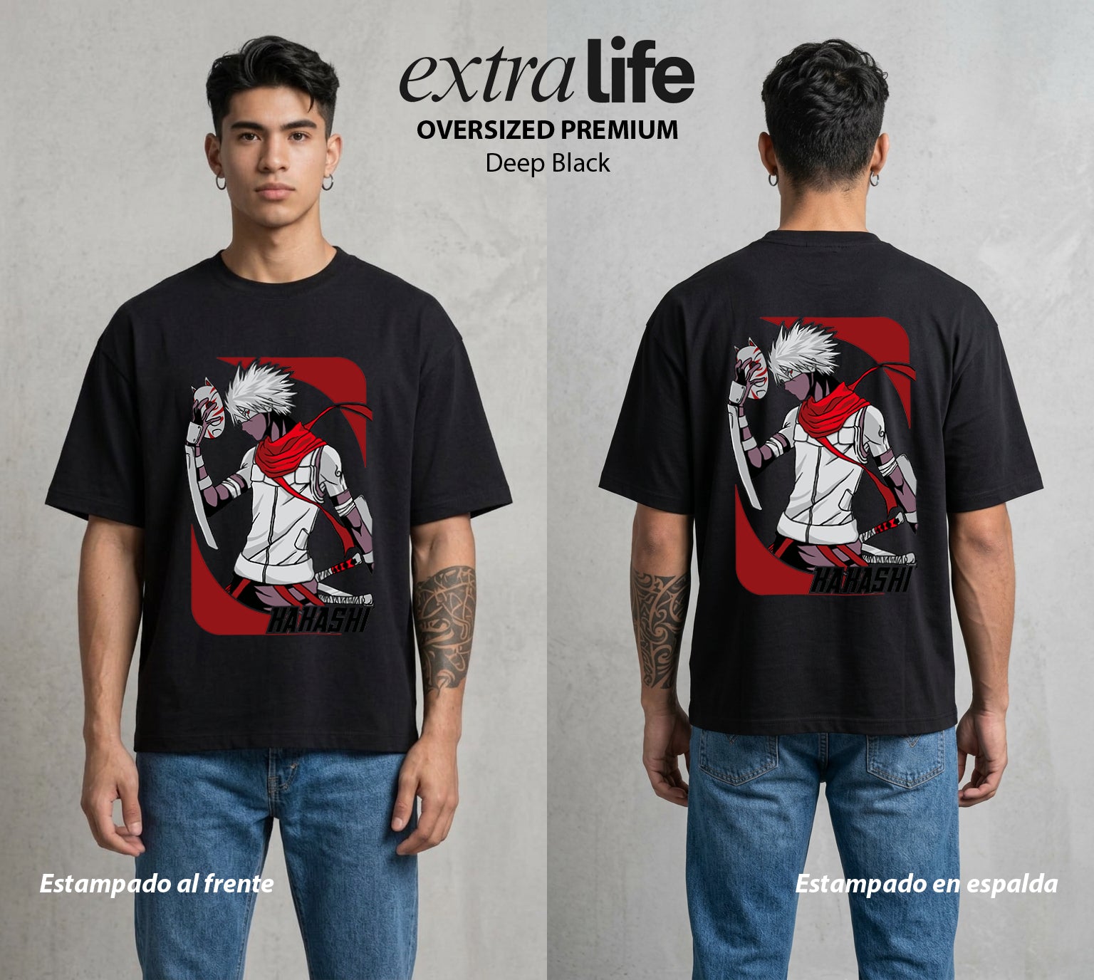 La Aldea Oculta | Ninja de la Hoja #02817 - Playera Oversized Premium | Deep Black - Foto en modelo