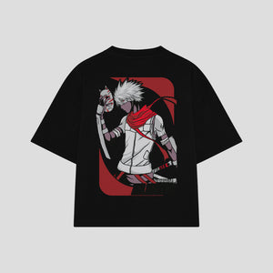Playera streetwear premium de anime y gaming ExtraLife MX, corte boxy oversized drop shoulder heavyweight en color Deep Black y Off-White, moda urbana mexicana de culto.