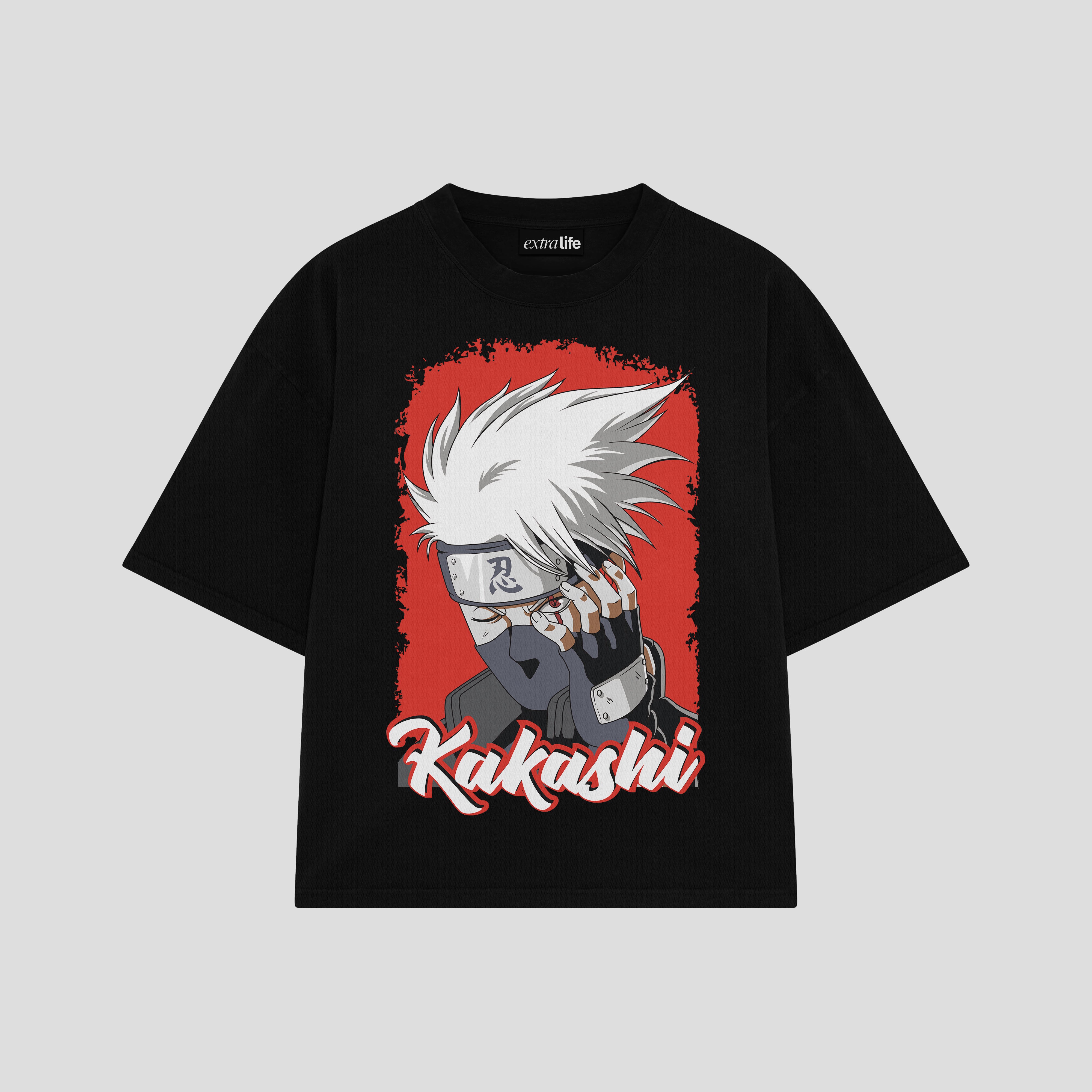 Playera streetwear premium de anime y gaming ExtraLife MX, corte boxy oversized drop shoulder heavyweight en color Deep Black y Off-White, moda urbana mexicana de culto.