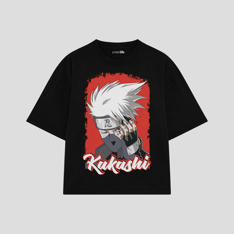 Playera streetwear premium de anime y gaming ExtraLife MX, corte boxy oversized drop shoulder heavyweight en color Deep Black y Off-White, moda urbana mexicana de culto.