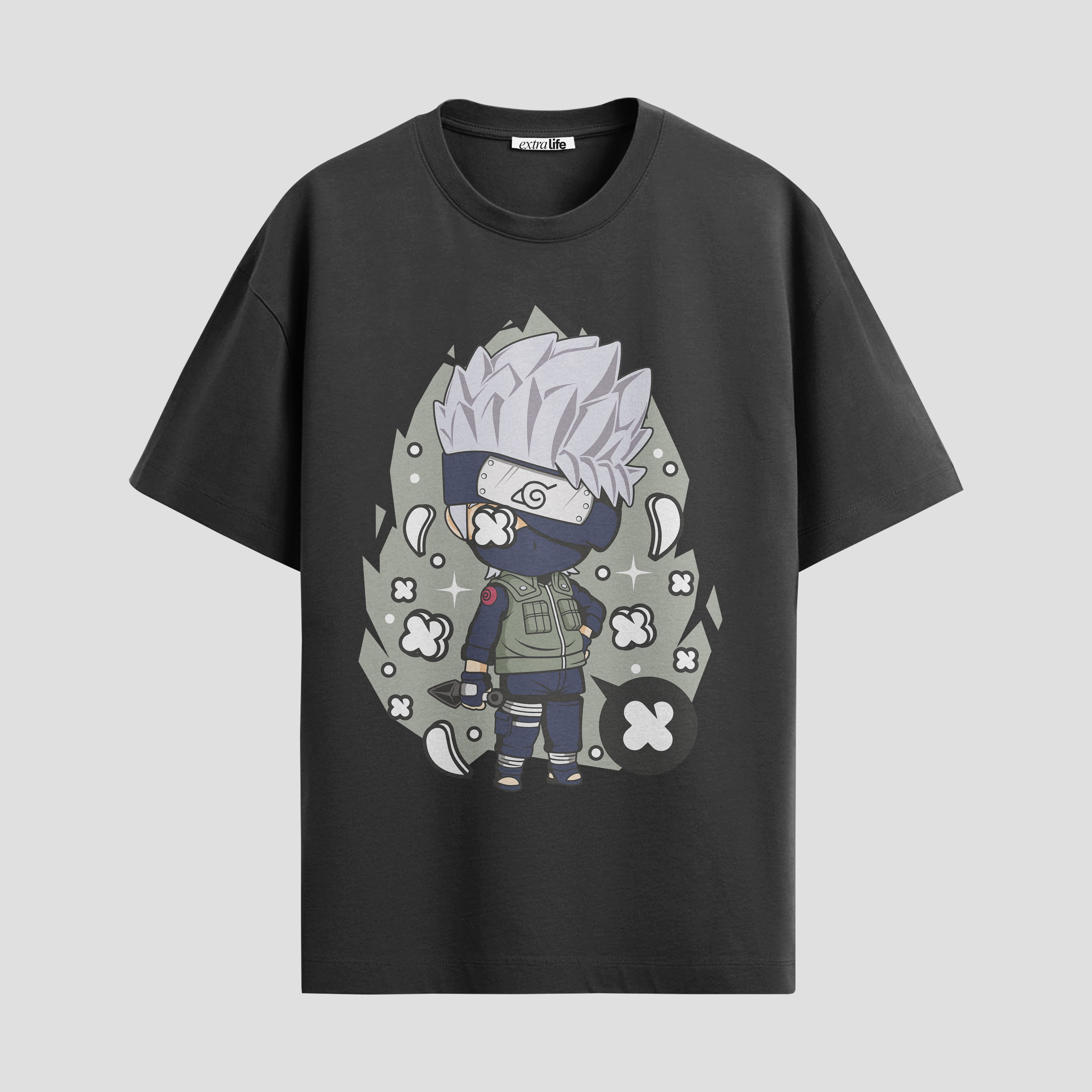 Playera urbana de anime y gaming ExtraLife MX, corte Standard Fit unisex ligero y transpirable en color Deep Black y Pure White, ropa de uso diario para gym y casual.