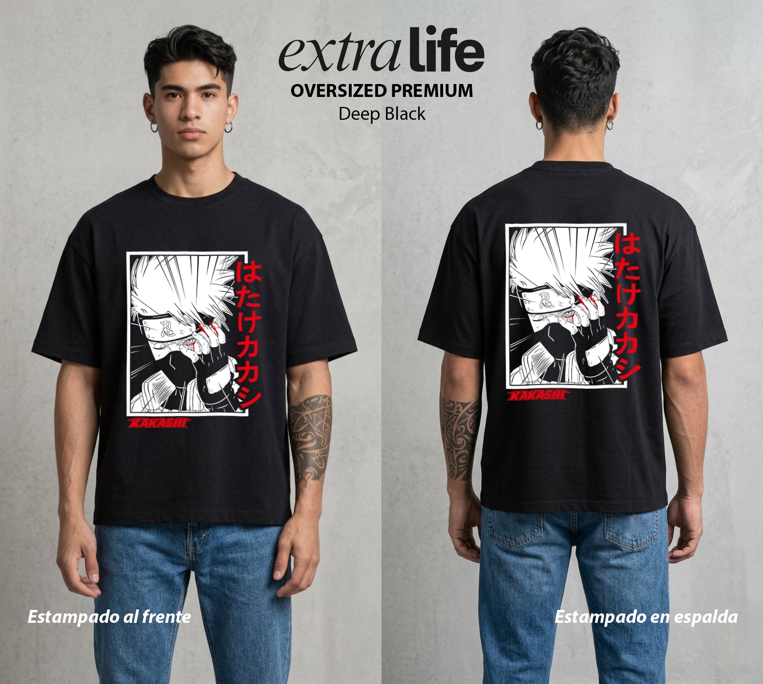La Aldea Oculta | Zorro de Nueve Colas #02821 - Playera Oversized Premium | Deep Black - Foto en modelo