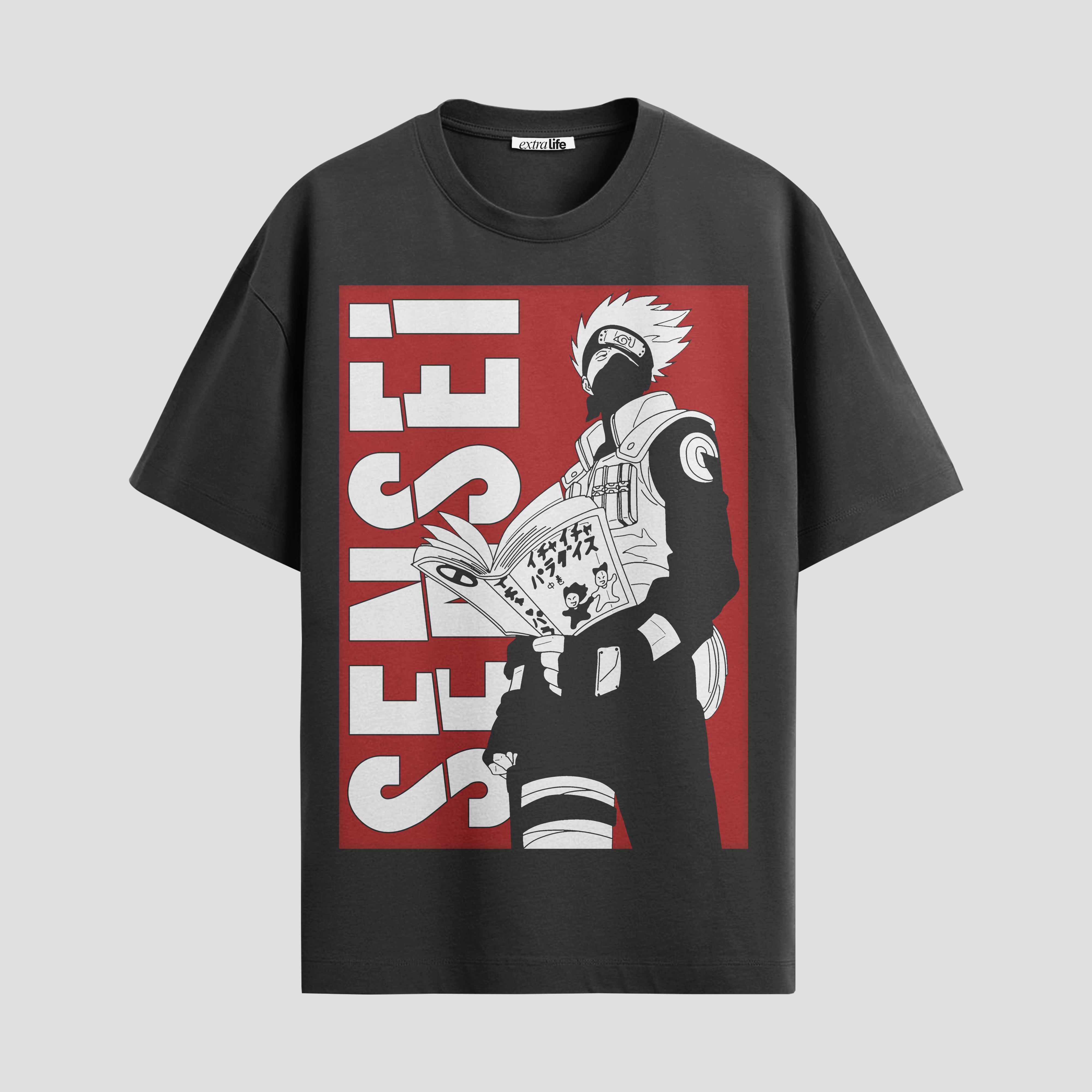 Playera urbana de anime y gaming ExtraLife MX, corte Standard Fit unisex ligero y transpirable en color Deep Black y Pure White, ropa de uso diario para gym y casual.