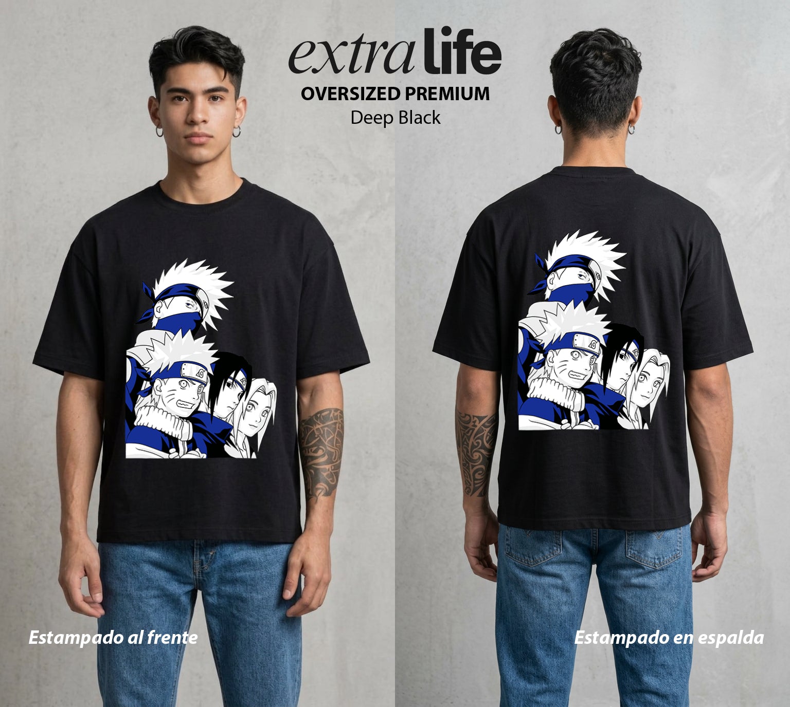 La Aldea Oculta | Zorro de Nueve Colas #02825 - Playera Oversized Premium | Deep Black - Foto en modelo