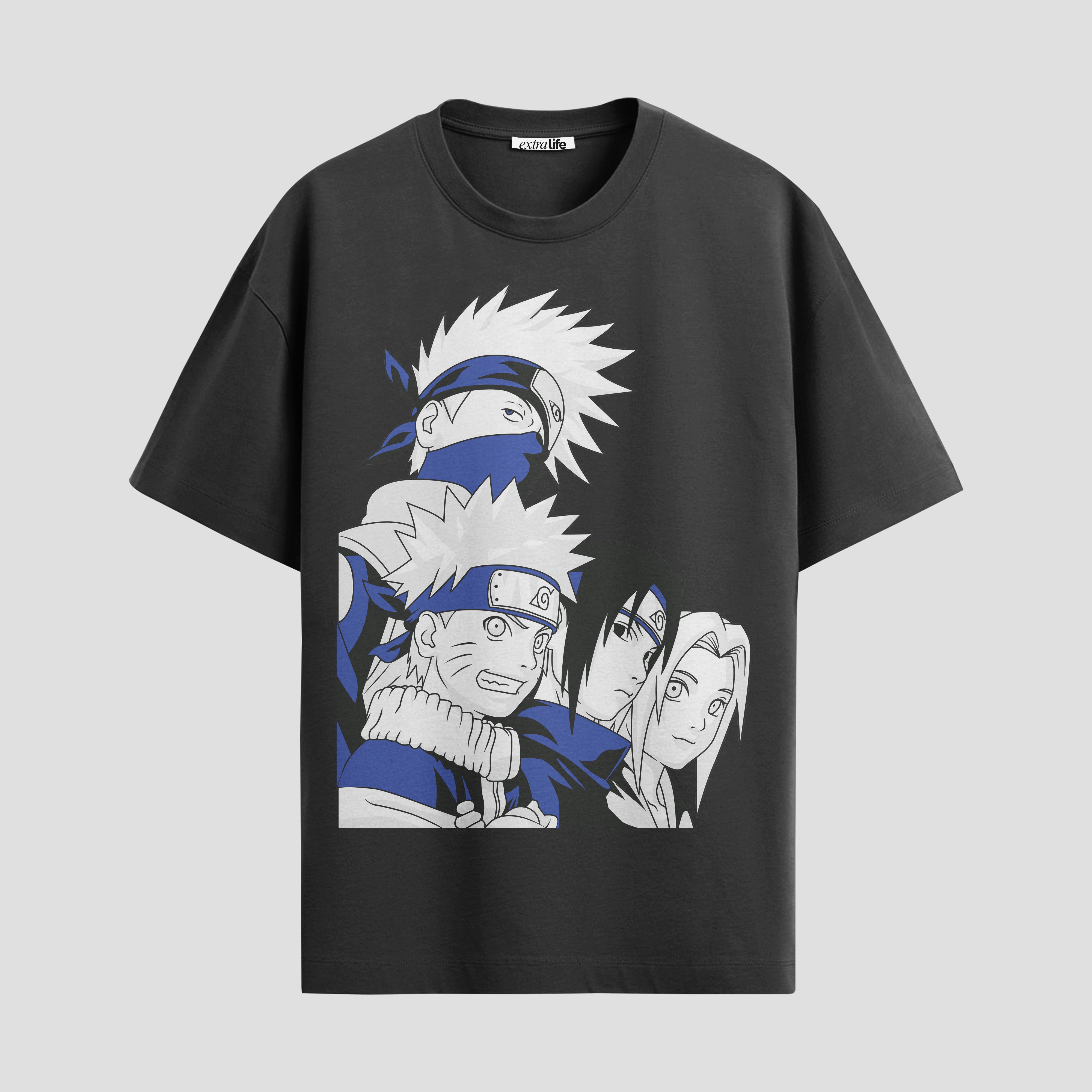 Playera urbana de anime y gaming ExtraLife MX, corte Standard Fit unisex ligero y transpirable en color Deep Black y Pure White, ropa de uso diario para gym y casual.