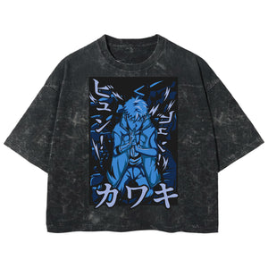 Playera streetwear premium de anime y gaming ExtraLife MX, corte boxy deluxe mineral wash heavyweight en color Acid Wash, moda urbana mexicana de culto.