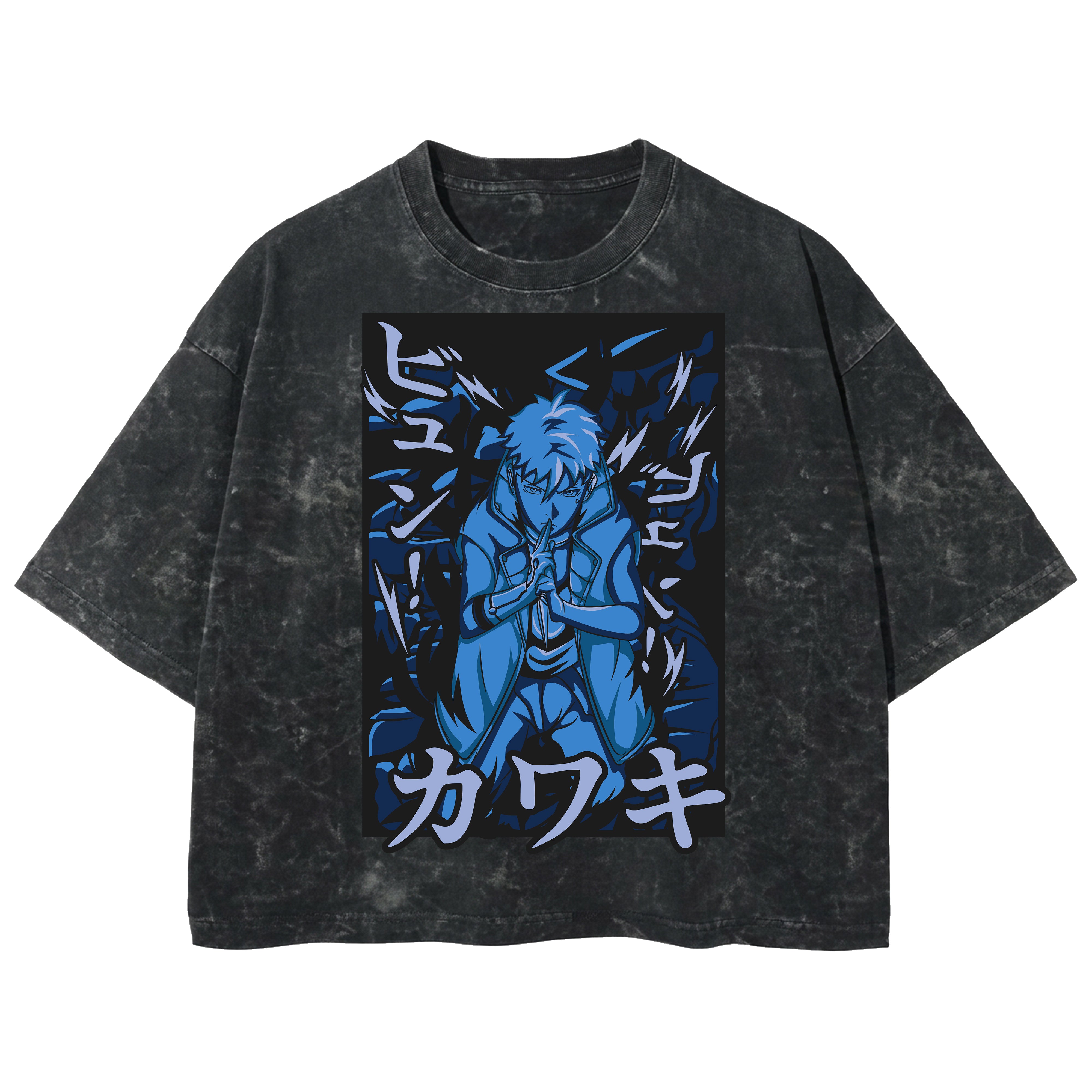 Playera streetwear premium de anime y gaming ExtraLife MX, corte boxy deluxe mineral wash heavyweight en color Acid Wash, moda urbana mexicana de culto.