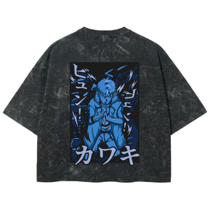 Playera streetwear premium de anime y gaming ExtraLife MX, corte boxy deluxe mineral wash heavyweight en color Acid Wash, moda urbana mexicana de culto.