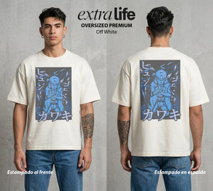 La Aldea Oculta | Zorro de Nueve Colas #02828 - Playera Oversized Premium | Off White - Foto en modelo