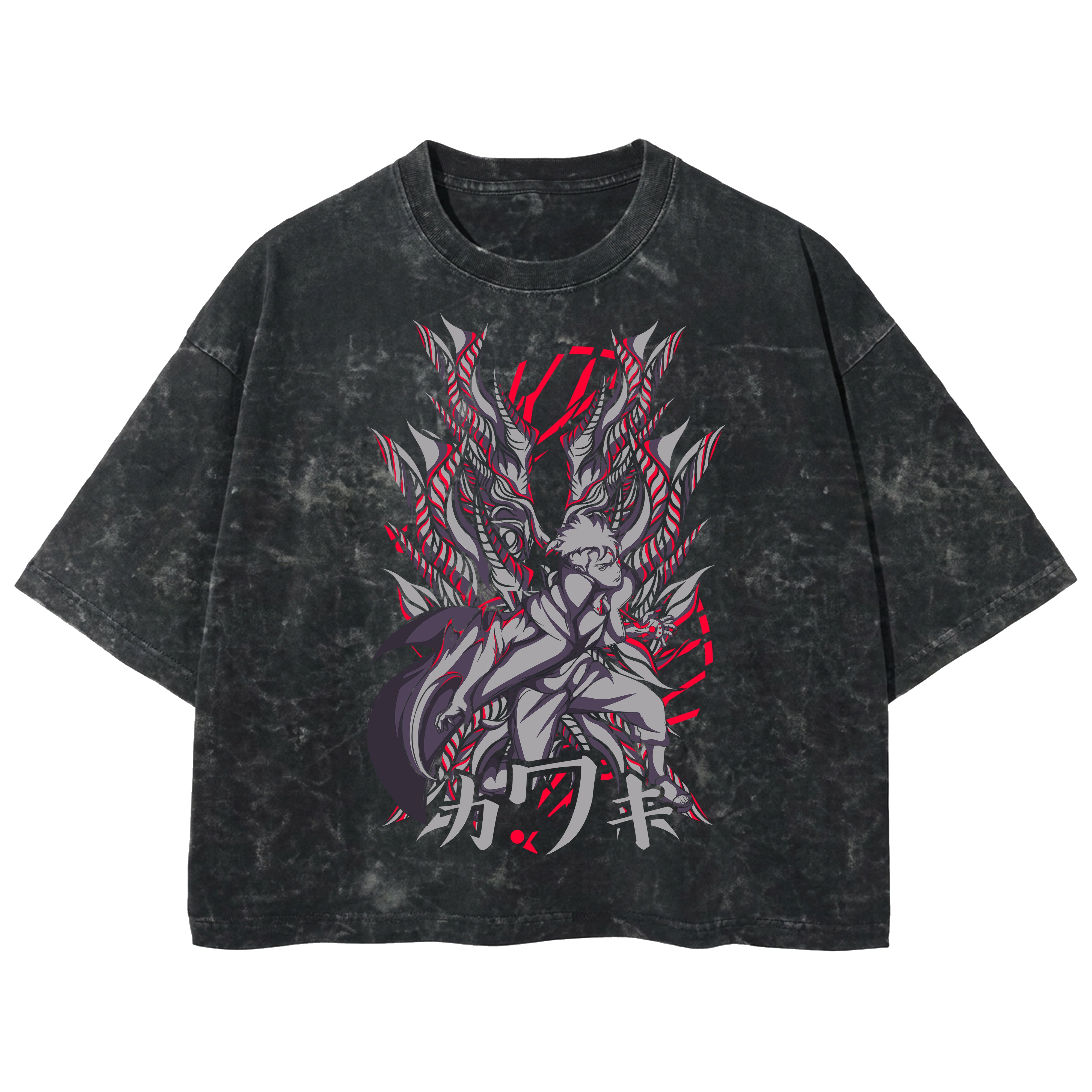 Playera streetwear premium de anime y gaming ExtraLife MX, corte boxy deluxe mineral wash heavyweight en color Acid Wash, moda urbana mexicana de culto.