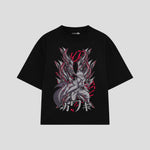 Playera streetwear premium de anime y gaming ExtraLife MX, corte boxy oversized drop shoulder heavyweight en color Deep Black y Off-White, moda urbana mexicana de culto.