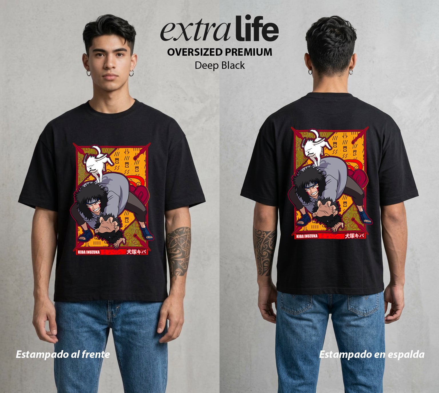 La Aldea Oculta | Zorro de Nueve Colas #02830 - Playera Oversized Premium | Deep Black - Foto en modelo