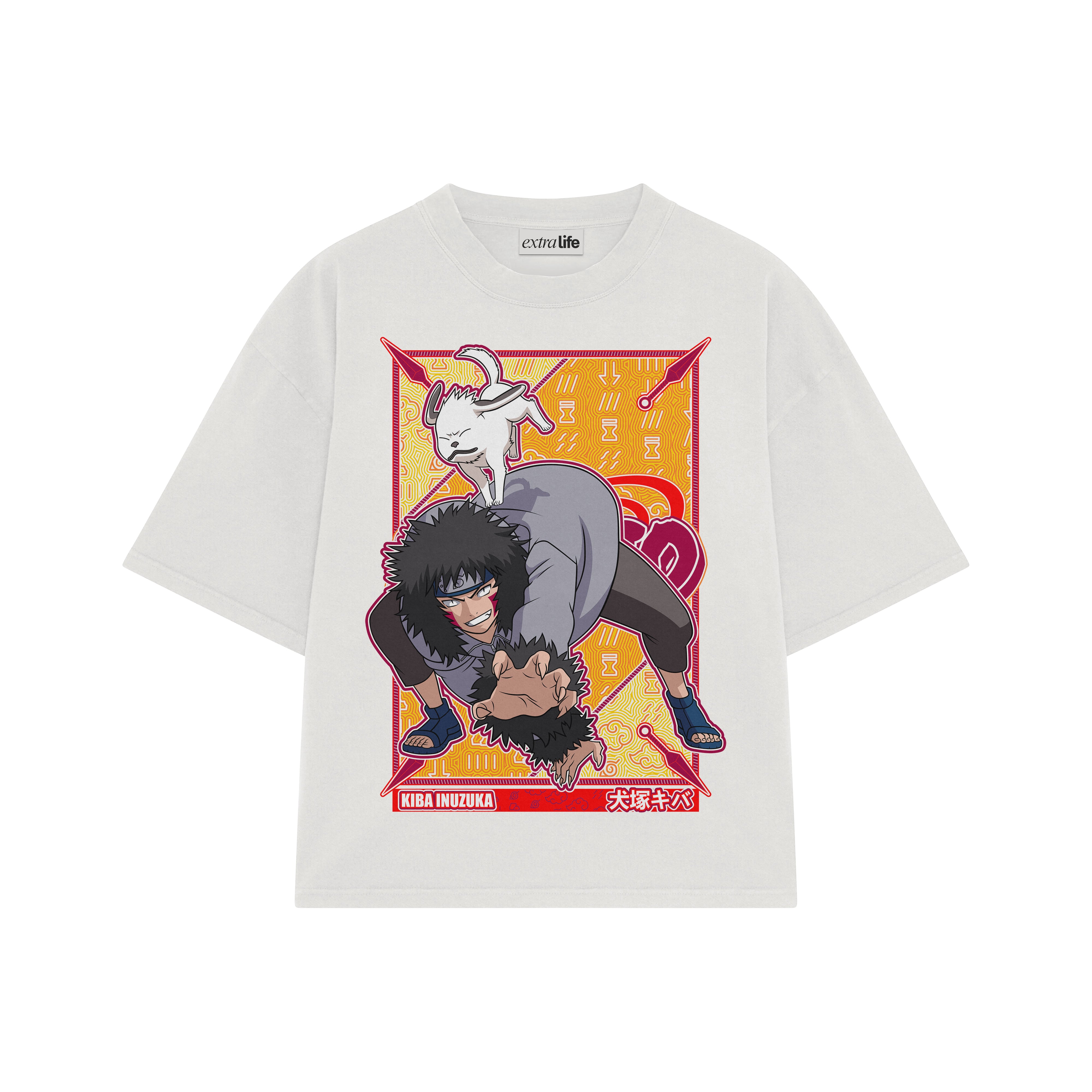 Playera streetwear premium de anime y gaming ExtraLife MX, corte boxy oversized drop shoulder heavyweight en color Deep Black y Off-White, moda urbana mexicana de culto.