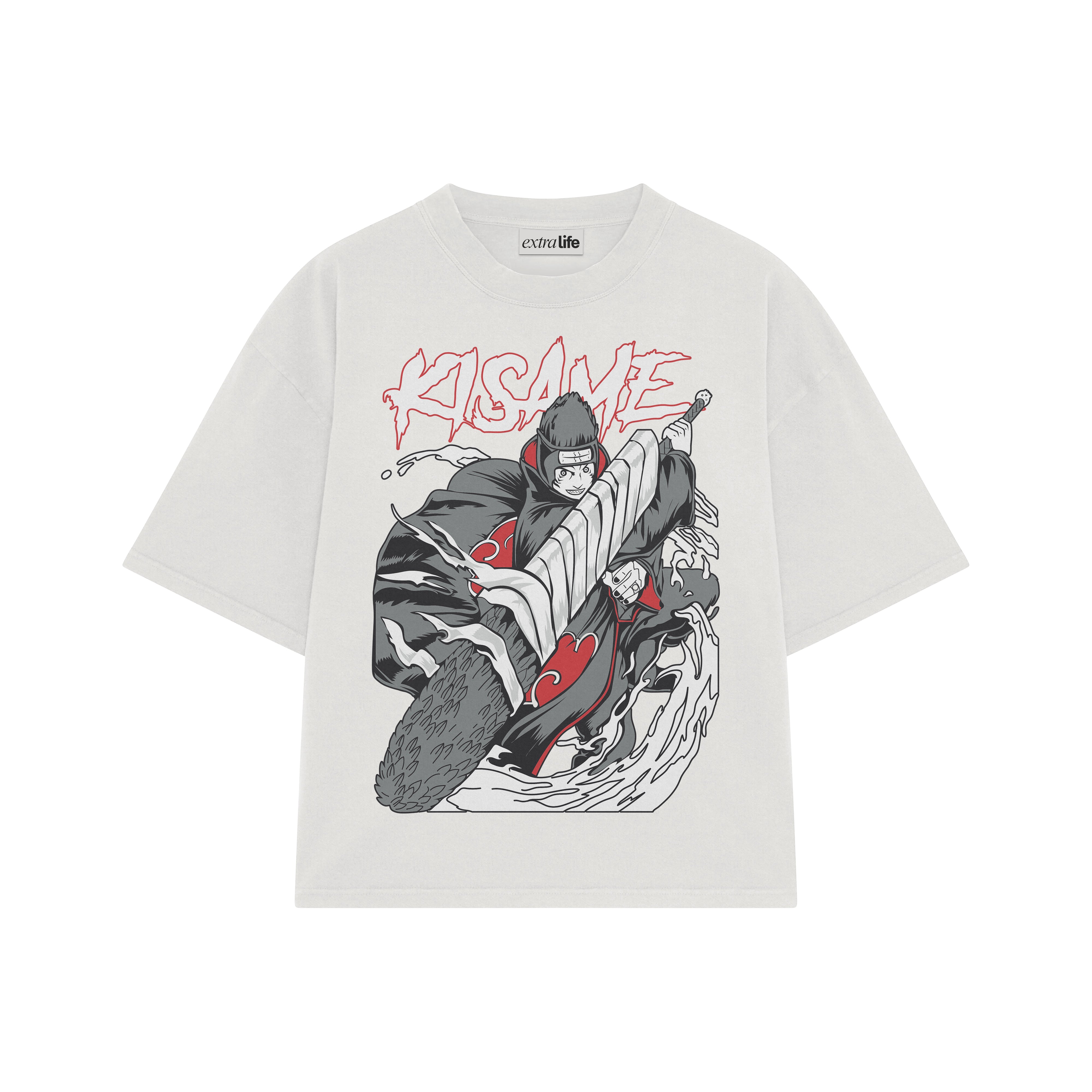 Playera streetwear premium de anime y gaming ExtraLife MX, corte boxy oversized drop shoulder heavyweight en color Deep Black y Off-White, moda urbana mexicana de culto.