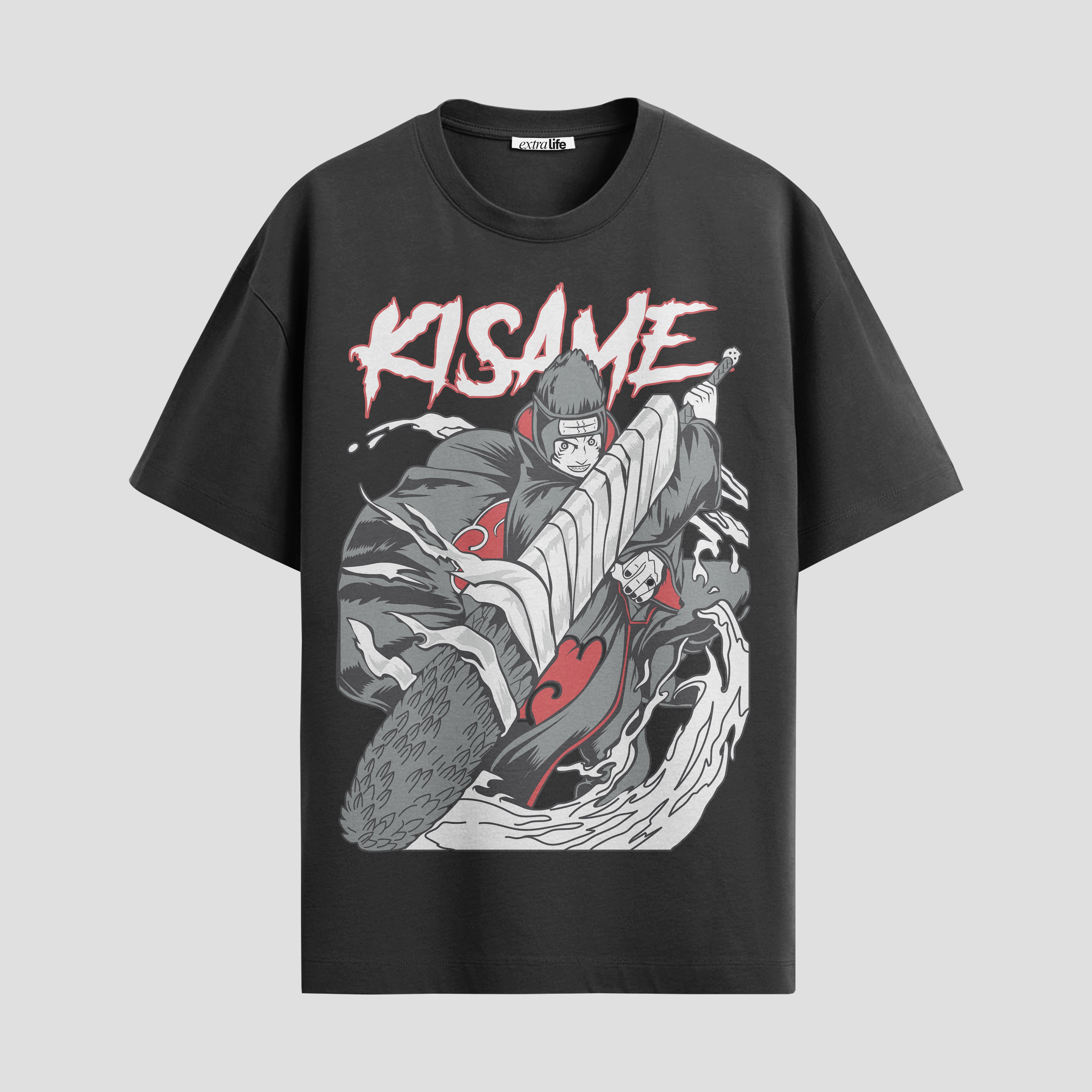 Playera urbana de anime y gaming ExtraLife MX, corte Standard Fit unisex ligero y transpirable en color Deep Black y Pure White, ropa de uso diario para gym y casual.