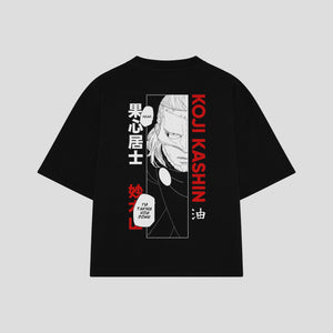 Playera streetwear premium de anime y gaming ExtraLife MX, corte boxy oversized drop shoulder heavyweight en color Deep Black y Off-White, moda urbana mexicana de culto.
