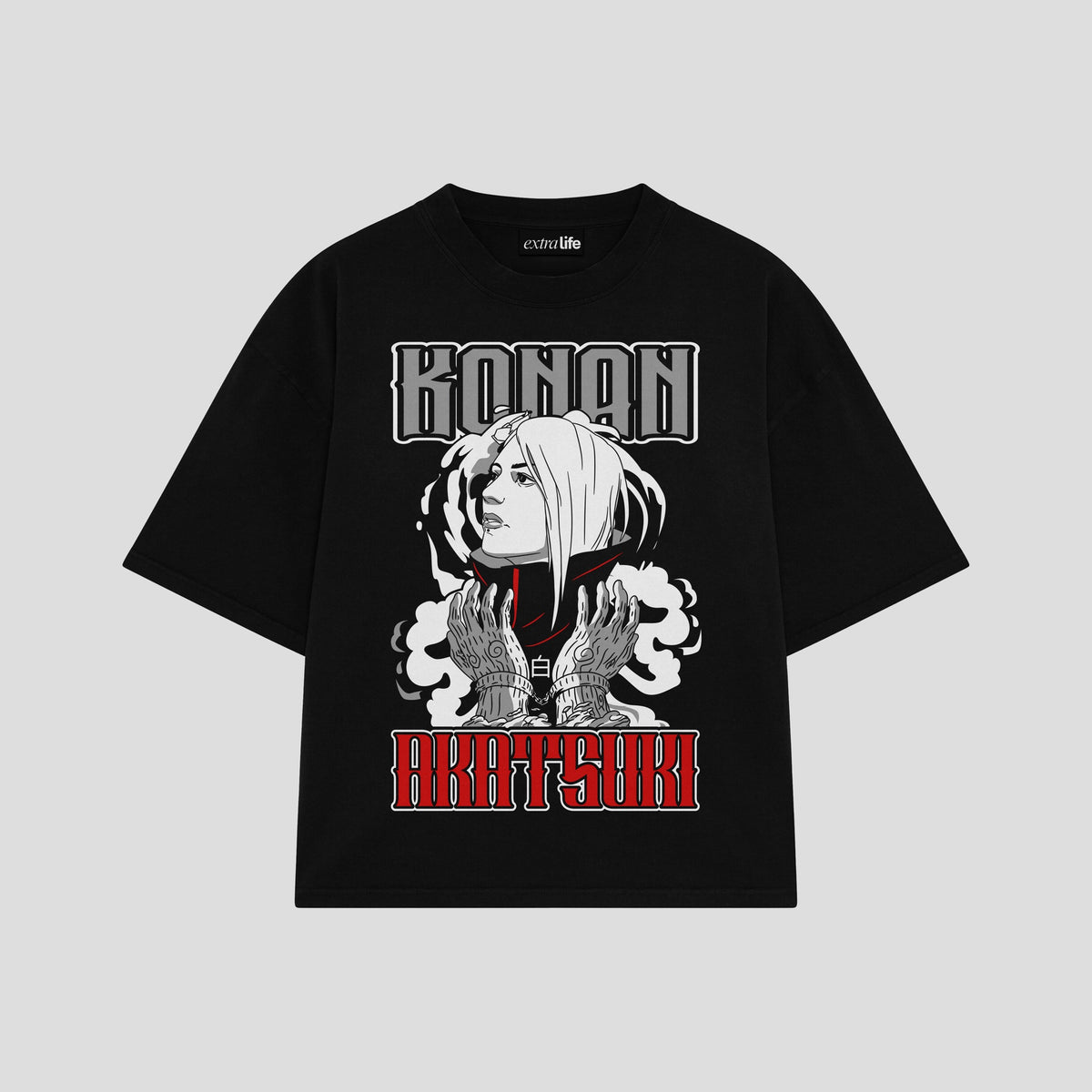 Playera streetwear premium de anime y gaming ExtraLife MX, corte oversized drop shoulder ligero y fresco en color Deep Black y Off-White, moda urbana mexicana de culto.