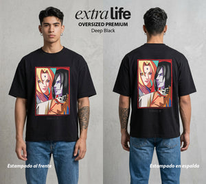 La Aldea Oculta | Zorro de Nueve Colas #02837 - Playera Oversized Premium | Deep Black - Foto en modelo