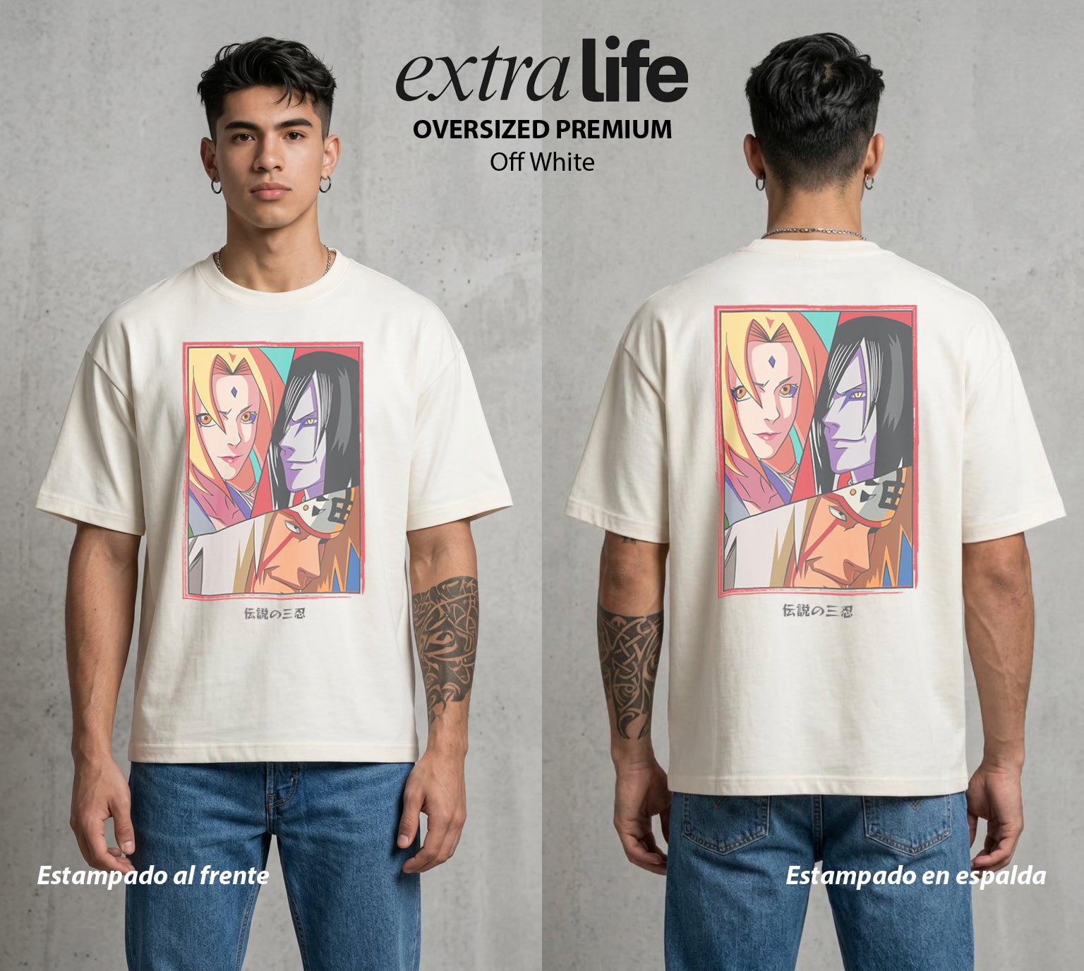 La Aldea Oculta | Zorro de Nueve Colas #02837 - Playera Oversized Premium | Off White - Foto en modelo