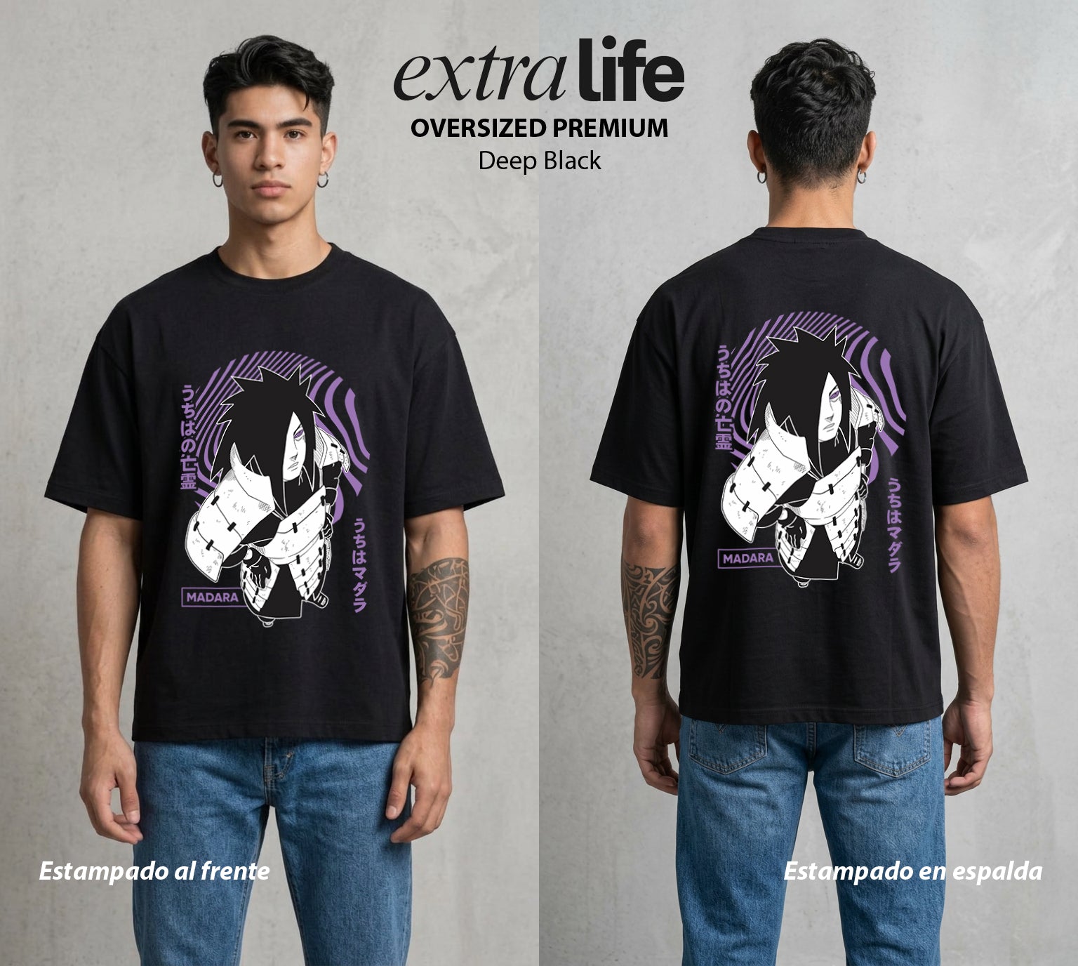 La Aldea Oculta | Zorro de Nueve Colas #02838 - Playera Oversized Premium | Deep Black - Foto en modelo