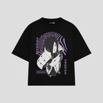 Playera streetwear premium de anime y gaming ExtraLife MX, corte boxy oversized drop shoulder heavyweight en color Deep Black y Off-White, moda urbana mexicana de culto.