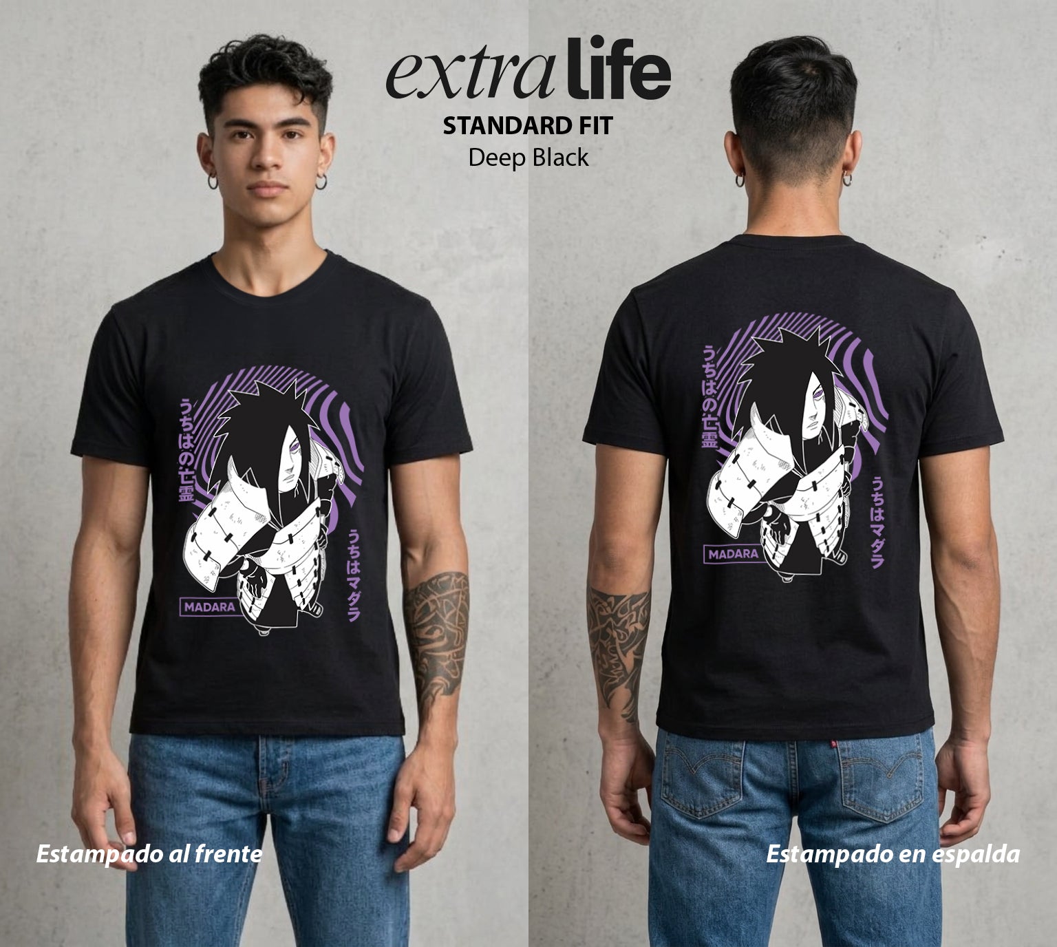 La Aldea Oculta | Zorro de Nueve Colas #02838 - Playera Standard Fit | Deep Black - Foto en modelo
