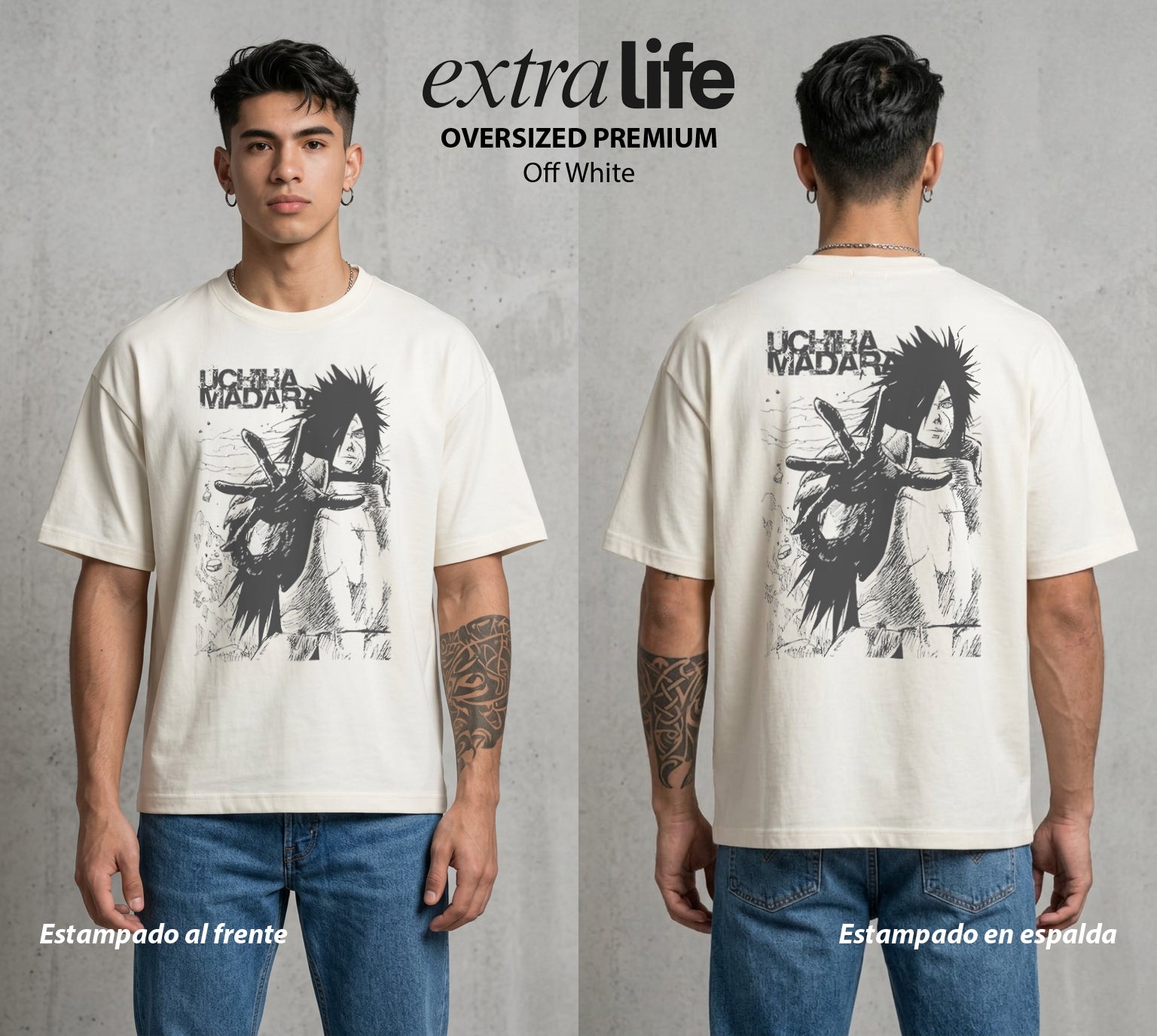 La Aldea Oculta | Dattebayo del Viento #02840 - Playera Oversized Premium | Off White - Foto en modelo