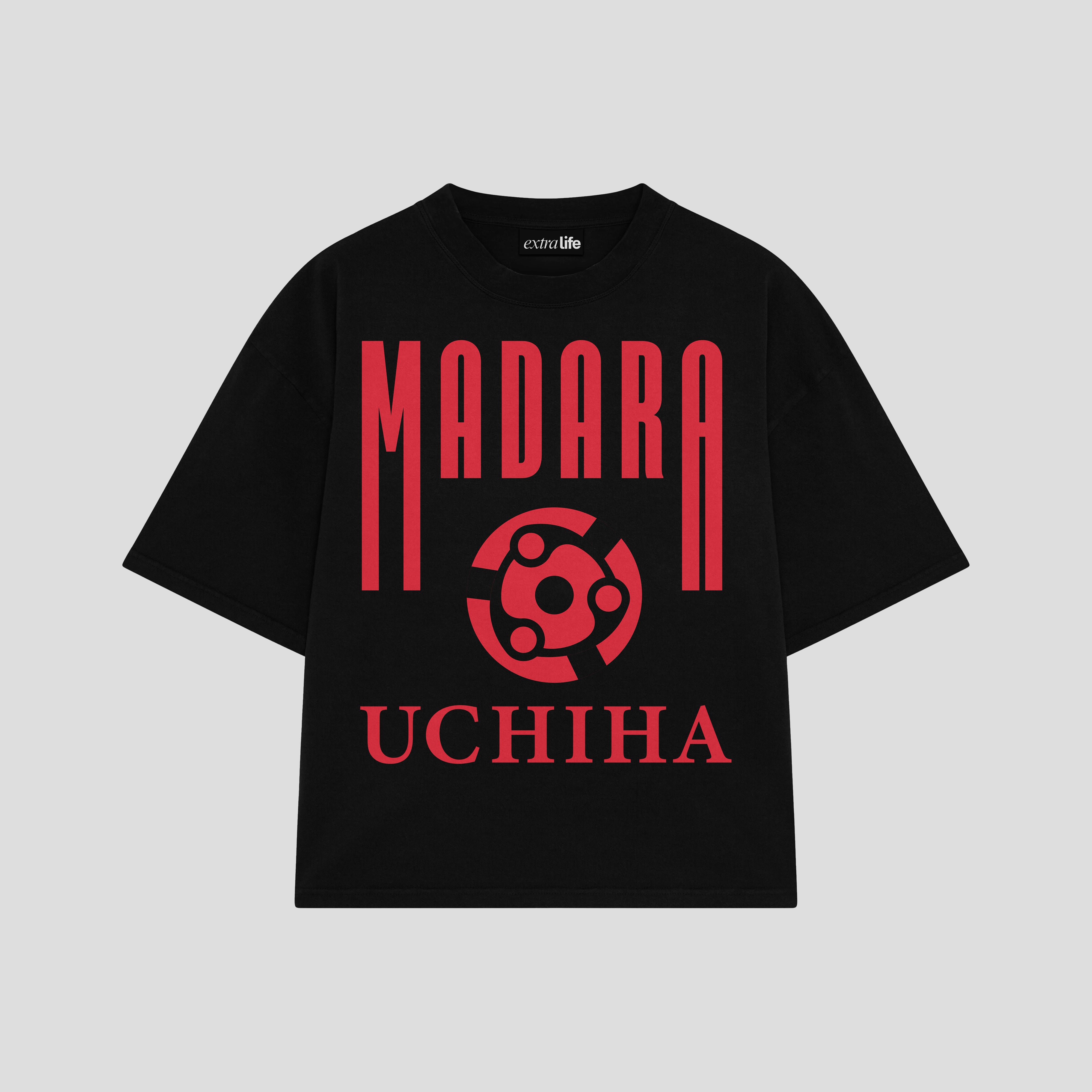 Playera streetwear premium de anime y gaming ExtraLife MX, corte boxy oversized drop shoulder heavyweight en color Deep Black y Off-White, moda urbana mexicana de culto.