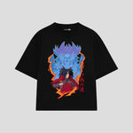 Playera streetwear premium de anime y gaming ExtraLife MX, corte boxy oversized drop shoulder heavyweight en color Deep Black y Off-White, moda urbana mexicana de culto.