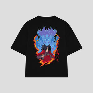 Playera streetwear premium de anime y gaming ExtraLife MX, corte boxy oversized drop shoulder heavyweight en color Deep Black y Off-White, moda urbana mexicana de culto.
