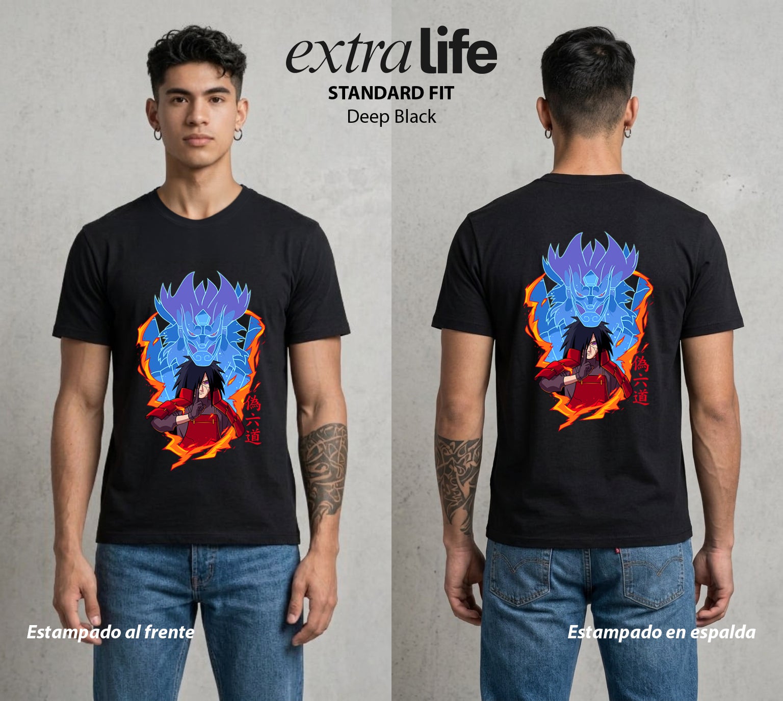 La Aldea Oculta | Zorro de Nueve Colas #02844 - Playera Standard Fit | Deep Black - Foto en modelo