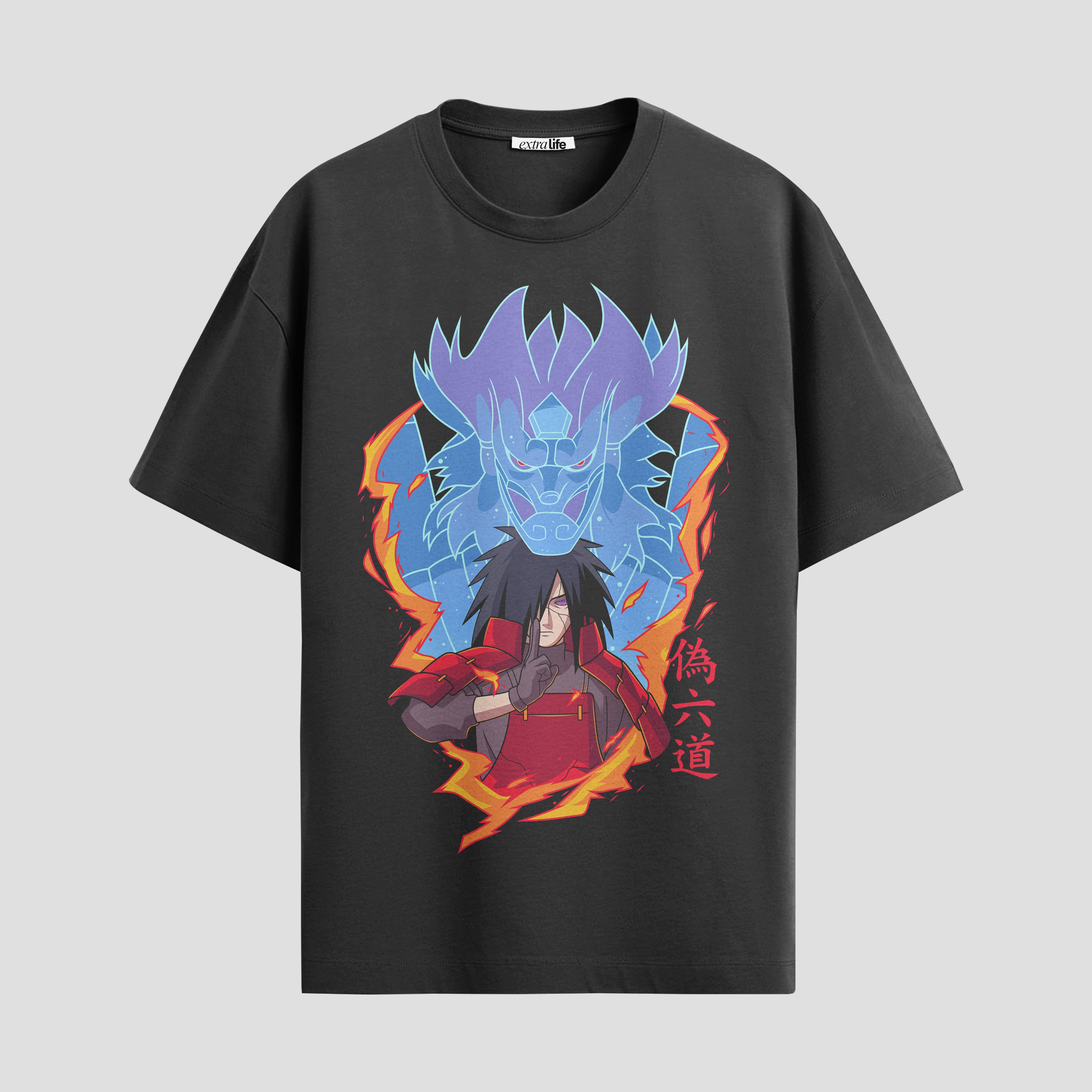 Playera urbana de anime y gaming ExtraLife MX, corte Standard Fit unisex ligero y transpirable en color Deep Black y Pure White, ropa de uso diario para gym y casual.