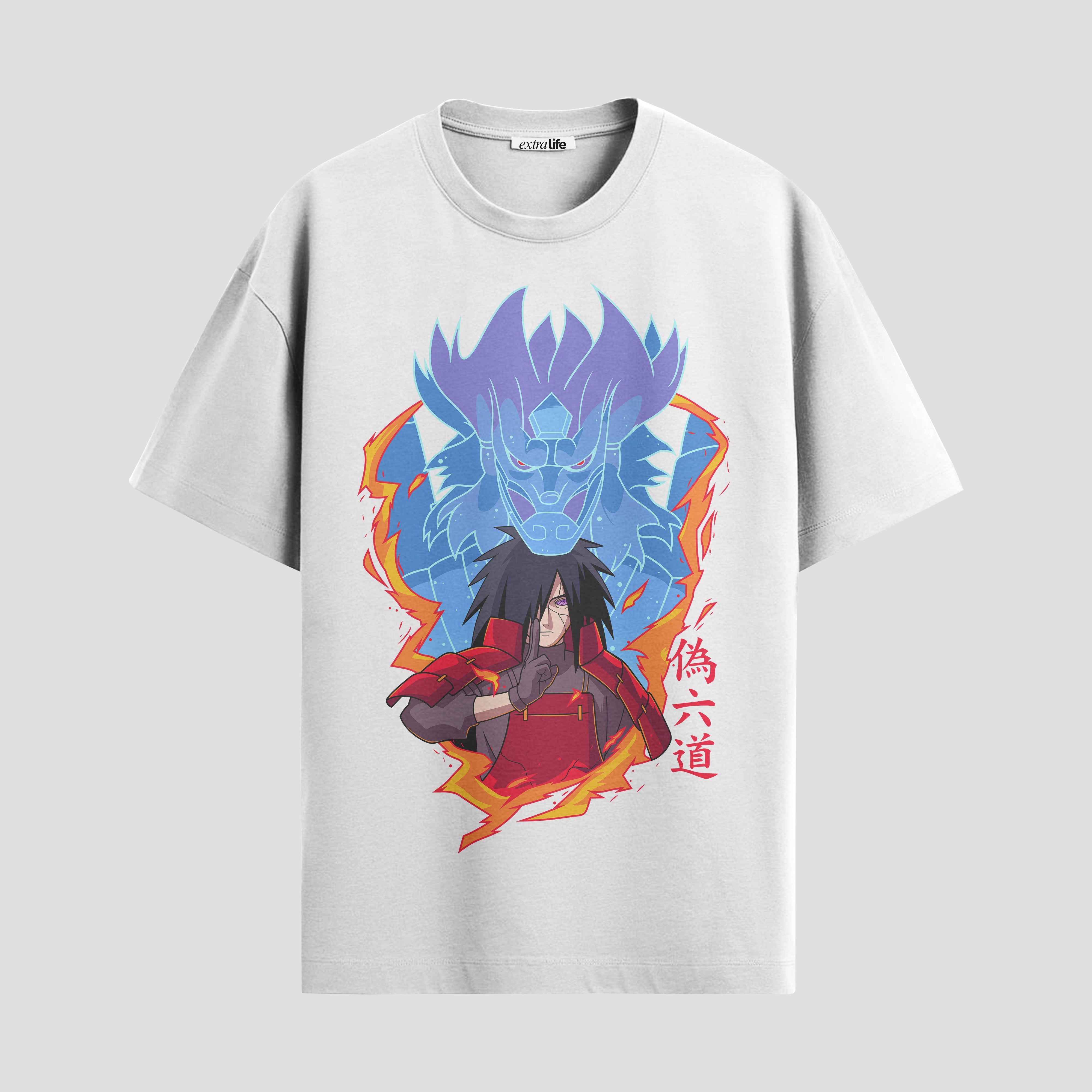 Playera urbana de anime y gaming ExtraLife MX, corte Standard Fit unisex ligero y transpirable en color Deep Black y Pure White, ropa de uso diario para gym y casual.