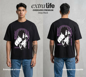 La Aldea Oculta | Poder del Chakra Zorro #02845 - Playera Oversized Premium | Deep Black - Foto en modelo