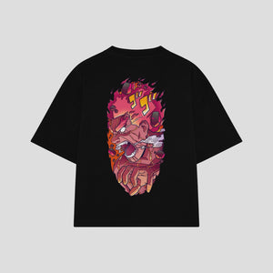 Playera streetwear premium de anime y gaming ExtraLife MX, corte boxy oversized drop shoulder heavyweight en color Deep Black y Off-White, moda urbana mexicana de culto.