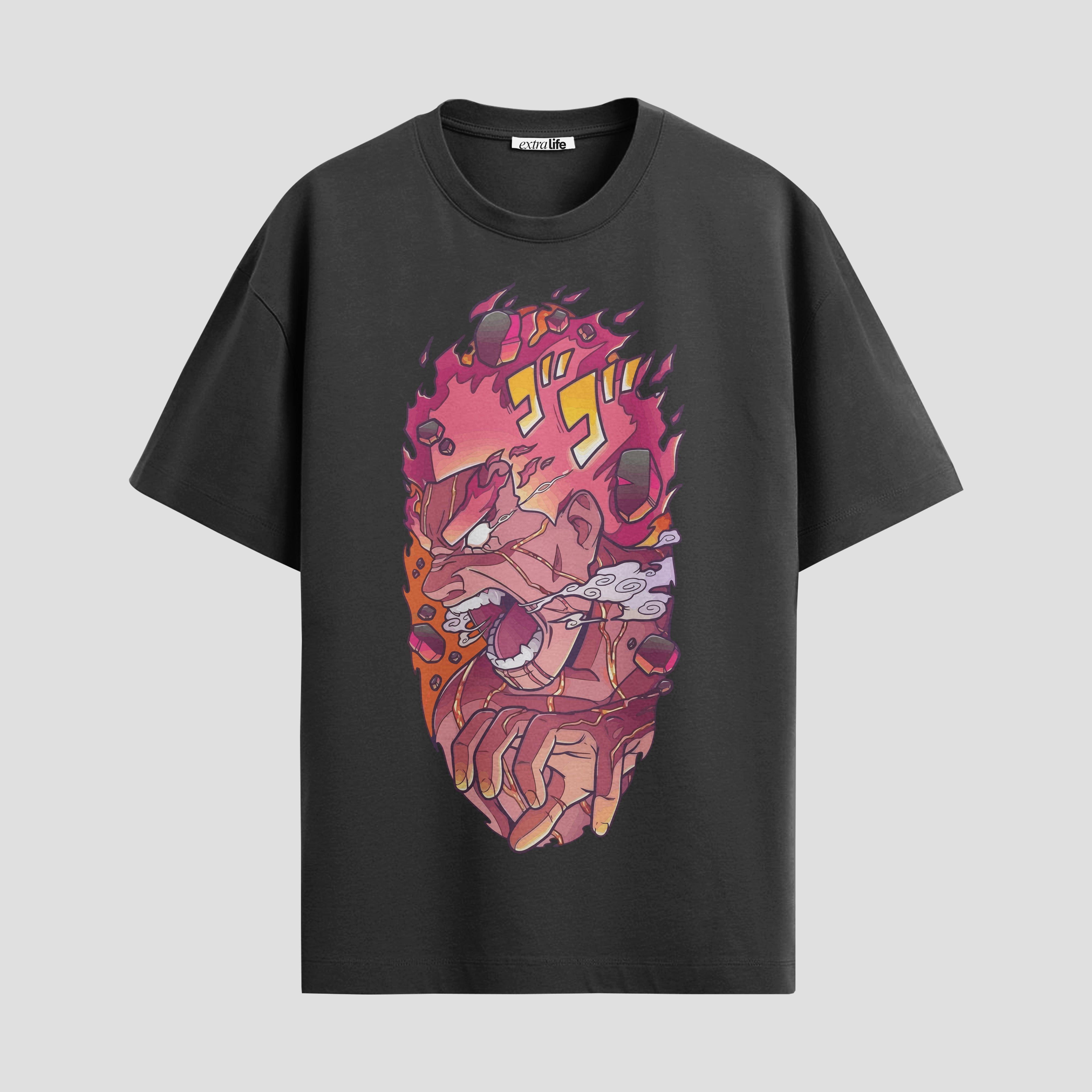 Playera urbana de anime y gaming ExtraLife MX, corte Standard Fit unisex ligero y transpirable en color Deep Black y Pure White, ropa de uso diario para gym y casual.