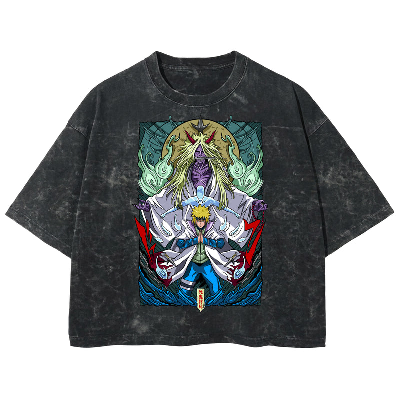 Playera streetwear premium de anime y gaming ExtraLife MX, corte boxy deluxe mineral wash heavyweight en color Acid Wash, moda urbana mexicana de culto.