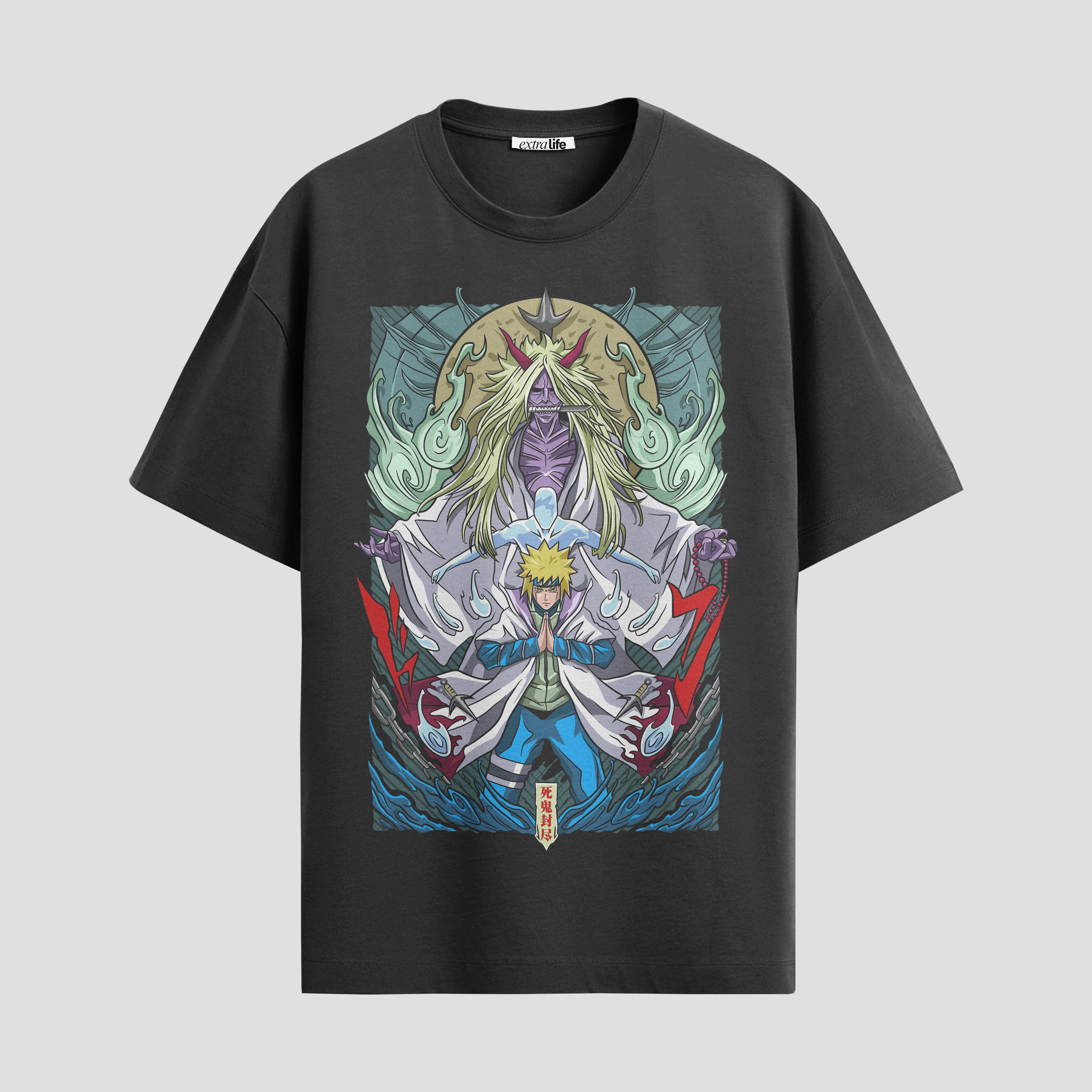 Playera urbana de anime y gaming ExtraLife MX, corte Standard Fit unisex ligero y transpirable en color Deep Black y Pure White, ropa de uso diario para gym y casual.