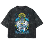 Playera streetwear premium de anime y gaming ExtraLife MX, corte boxy deluxe mineral wash heavyweight en color Acid Wash, moda urbana mexicana de culto.