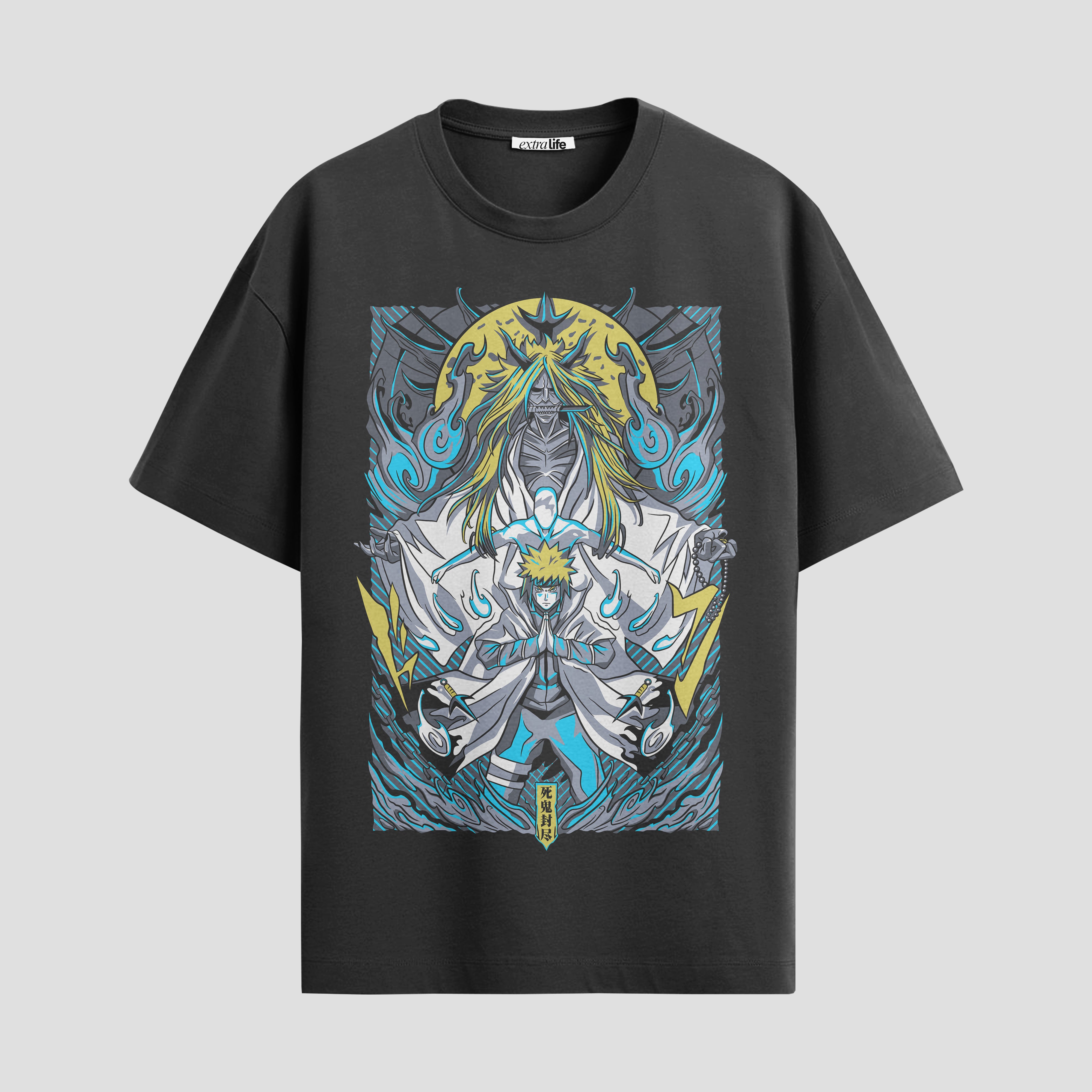 Playera urbana de anime y gaming ExtraLife MX, corte Standard Fit unisex ligero y transpirable en color Deep Black y Pure White, ropa de uso diario para gym y casual.