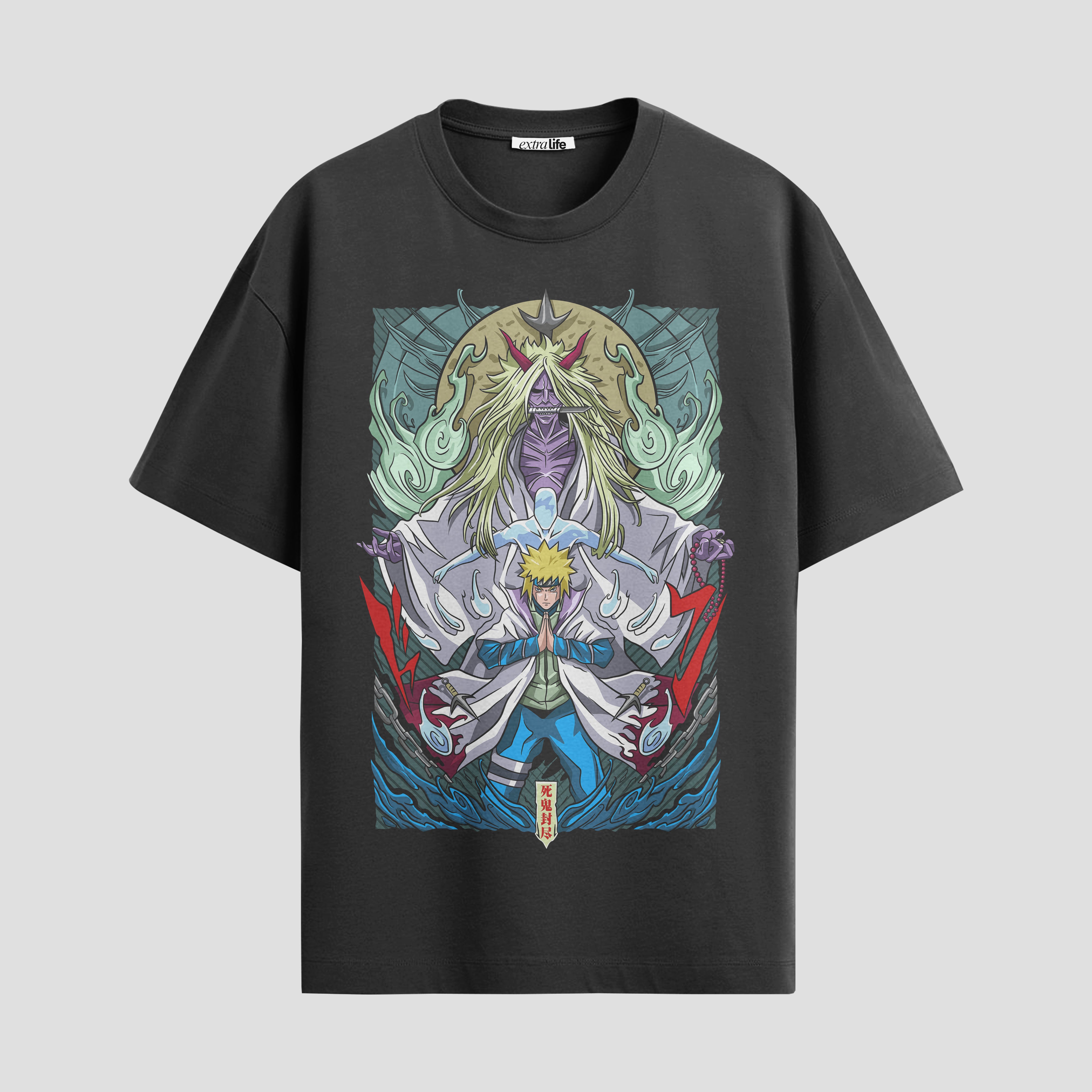 Playera urbana de anime y gaming ExtraLife MX, corte Standard Fit unisex ligero y transpirable en color Deep Black y Pure White, ropa de uso diario para gym y casual.
