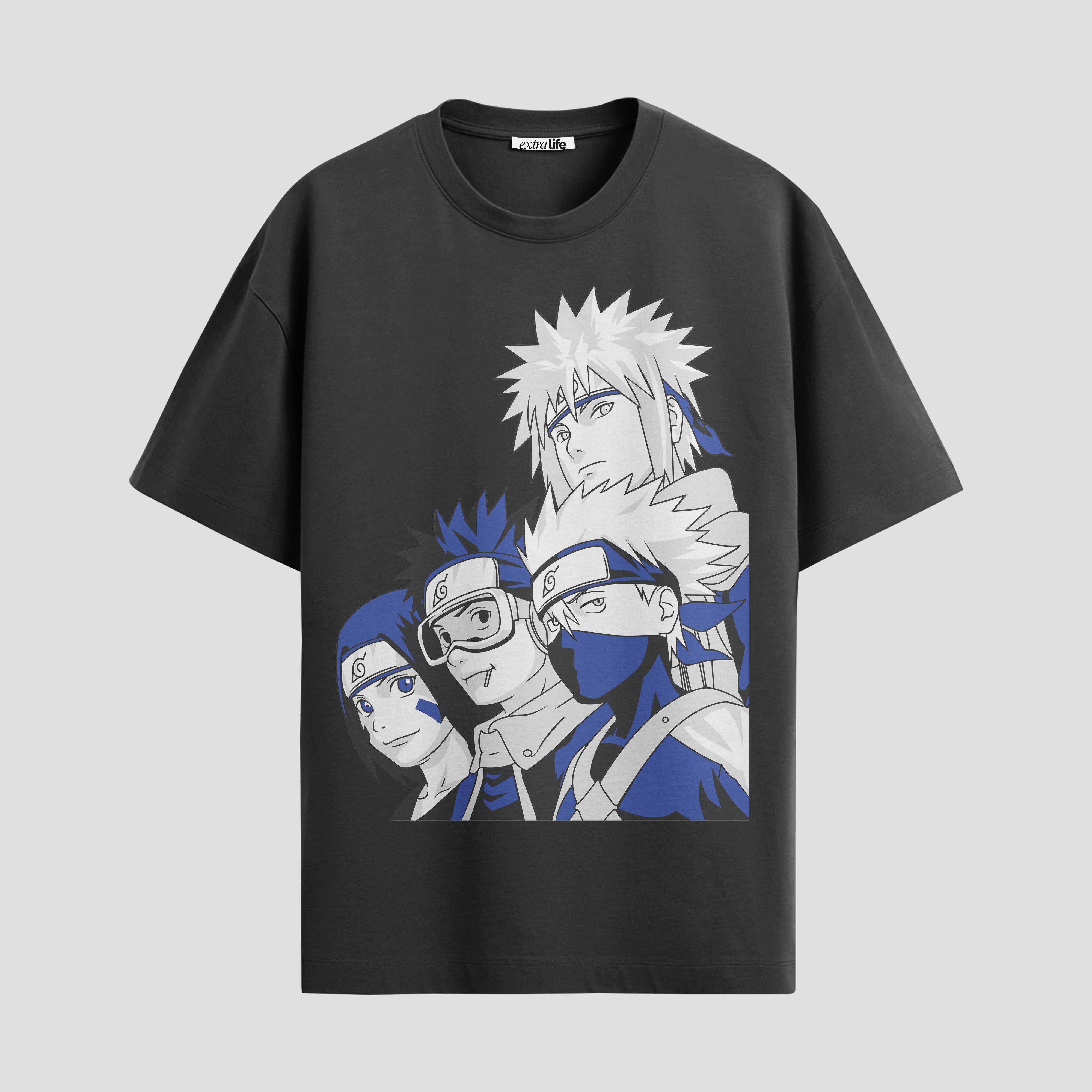 Playera urbana de anime y gaming ExtraLife MX, corte Standard Fit unisex ligero y transpirable en color Deep Black y Pure White, ropa de uso diario para gym y casual.