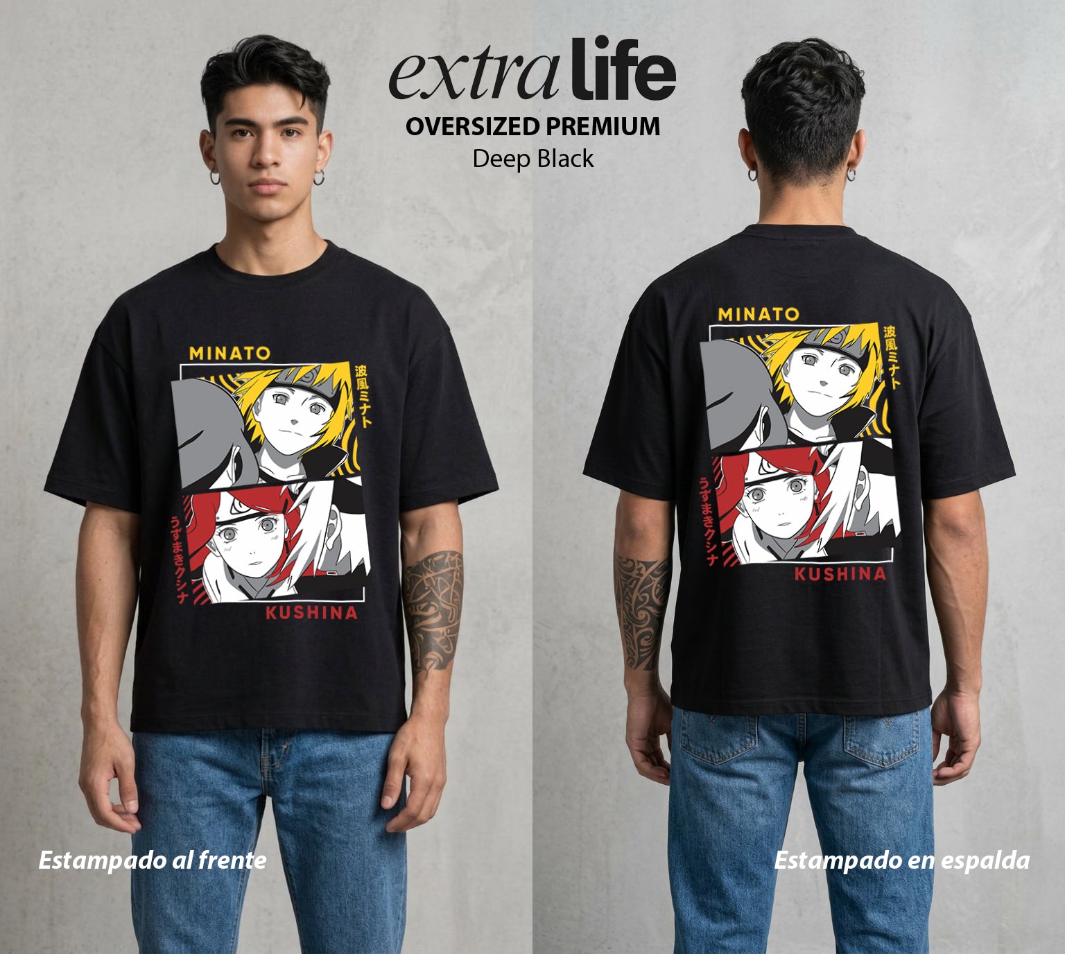 La Aldea Oculta | Zorro de Nueve Colas #02854 - Playera Oversized Premium | Deep Black - Foto en modelo
