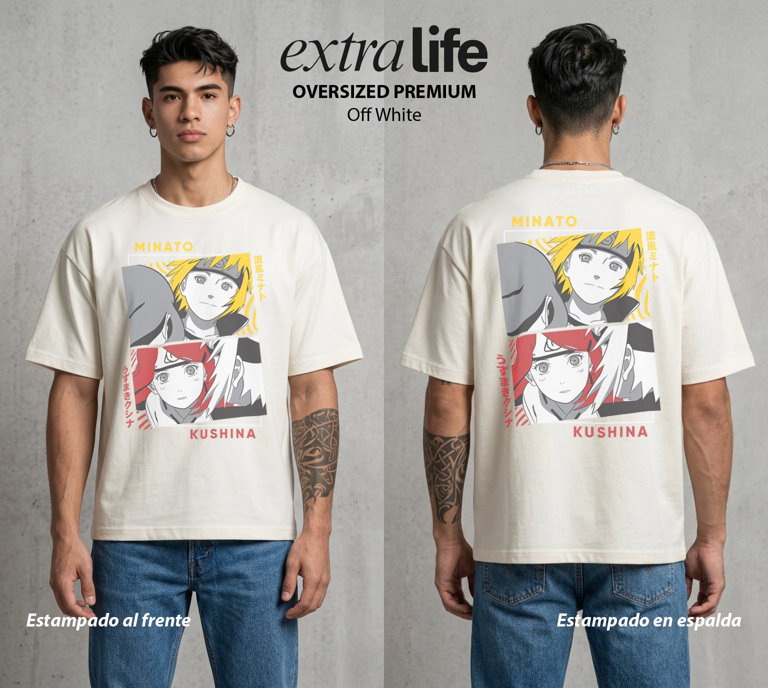 La Aldea Oculta | Zorro de Nueve Colas #02854 - Playera Oversized Premium | Off White - Foto en modelo